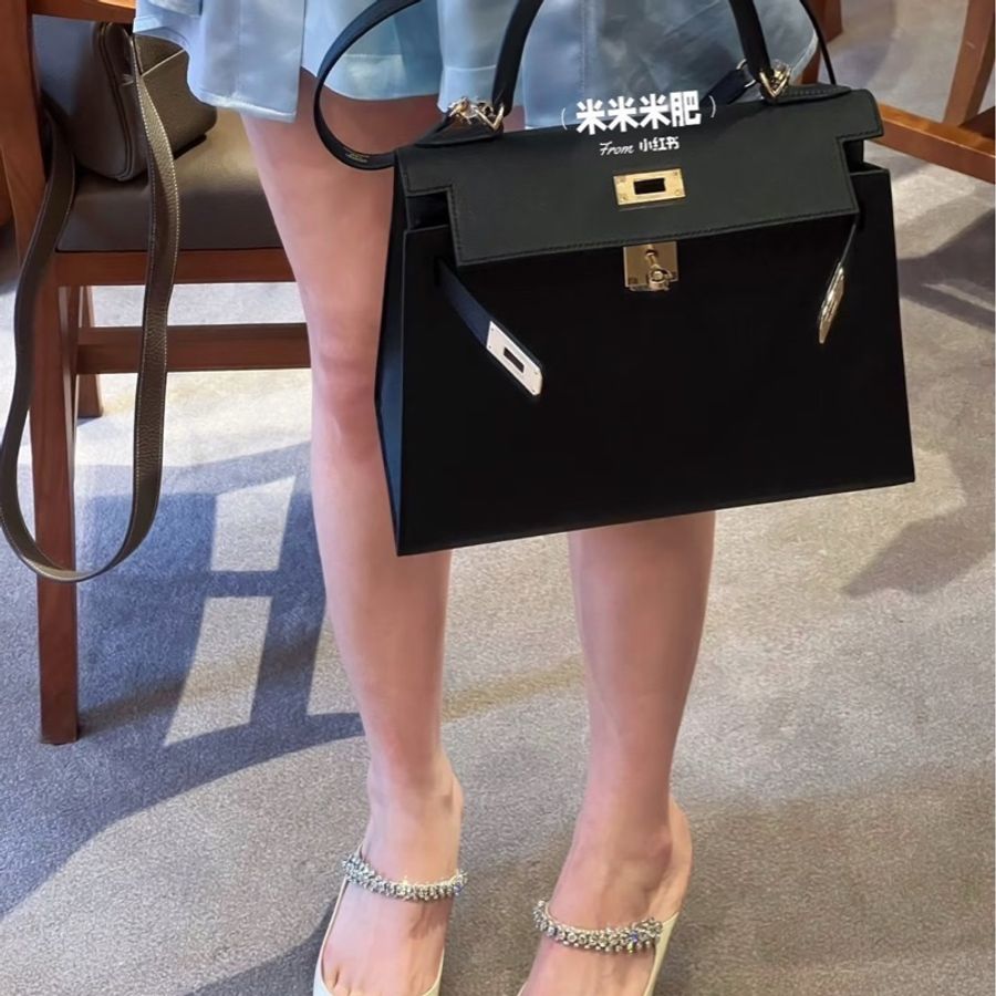 愛馬仕 Hermes Kelly28黑金 框Q Epsom皮 外縫~-38