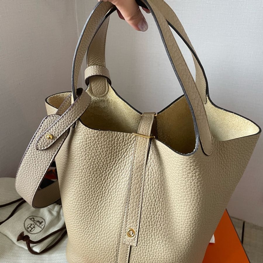 Hermès Picotin 22 Z刻 風衣灰金釦菜籃子 大全配-8