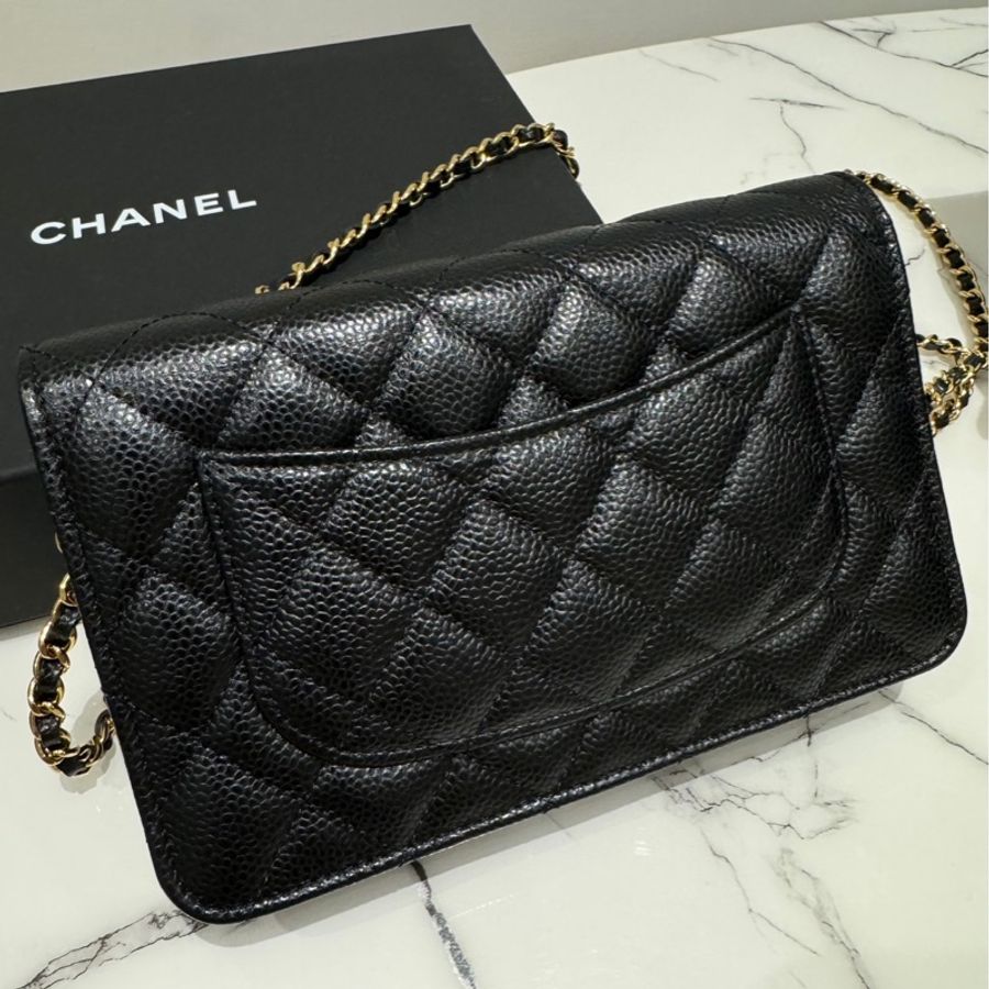 Chanel COCO WOC 信封包 黑色金釦荔枝皮-8