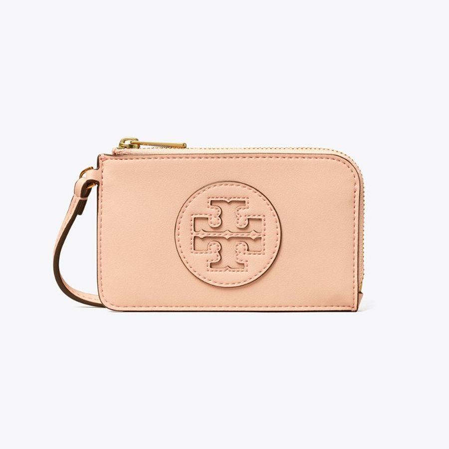 【TORY BURCH】專櫃經典款 Ella圓形皮標LOGO牛皮4卡拉鍊腕帶卡夾零錢包-4