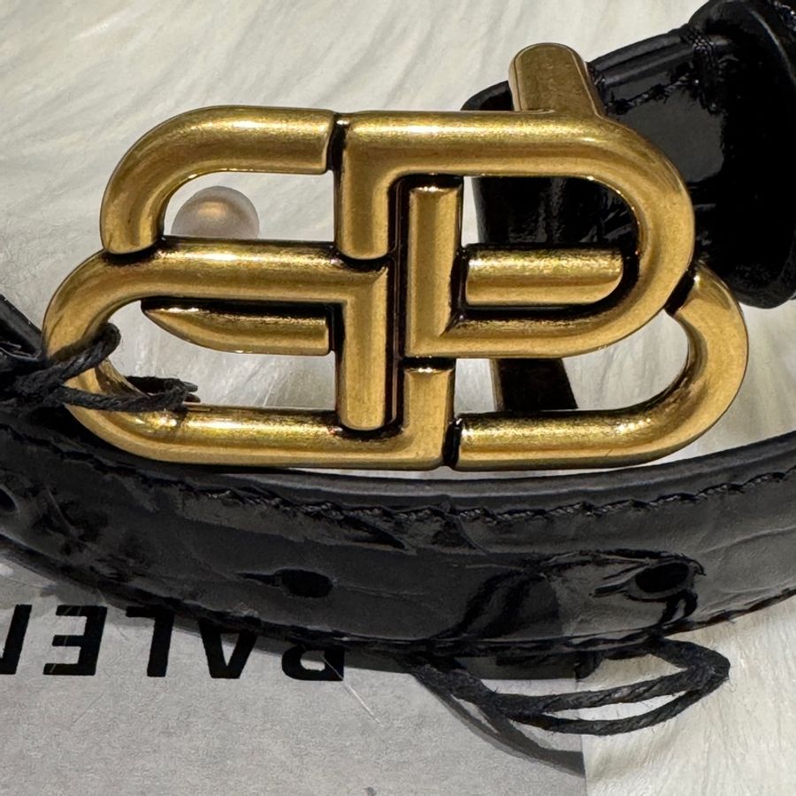 Balenciaga巴黎世家 簡約BB扣皮帶 黑色 寬2cm 80碼-4