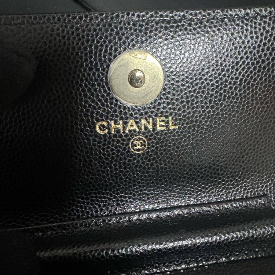 正品 Chanel 限量款荔枝皮黑金斜背小包-17