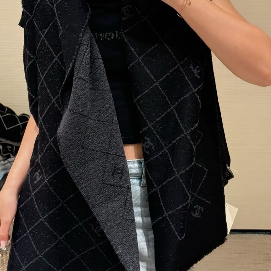 Chanel香奈兒25A高級手工坊雙面格子圍巾-2