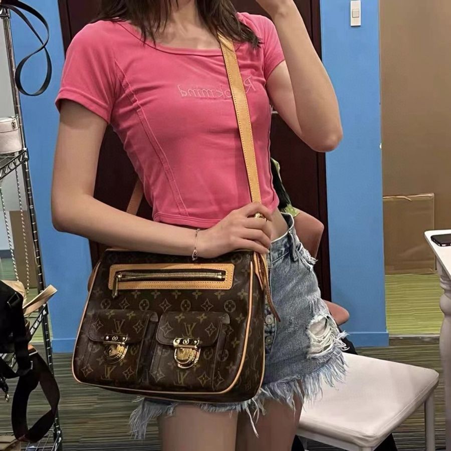 LV 中古hudson曼哈頓大號老花斜挎包 兩根肩帶 短肩帶就是腋下包 尺寸約30*23cm-8