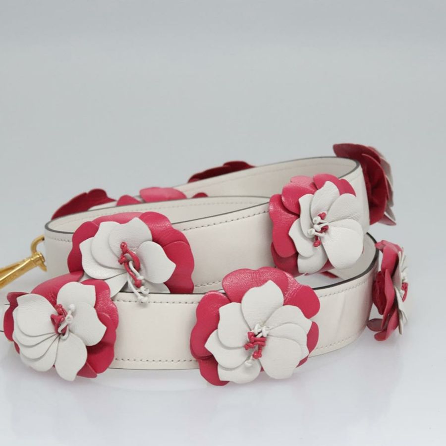 【日本直送】PRADA 花朵肩帶,皮革材質,40.2英寸,白色,正品 ki5474V-3