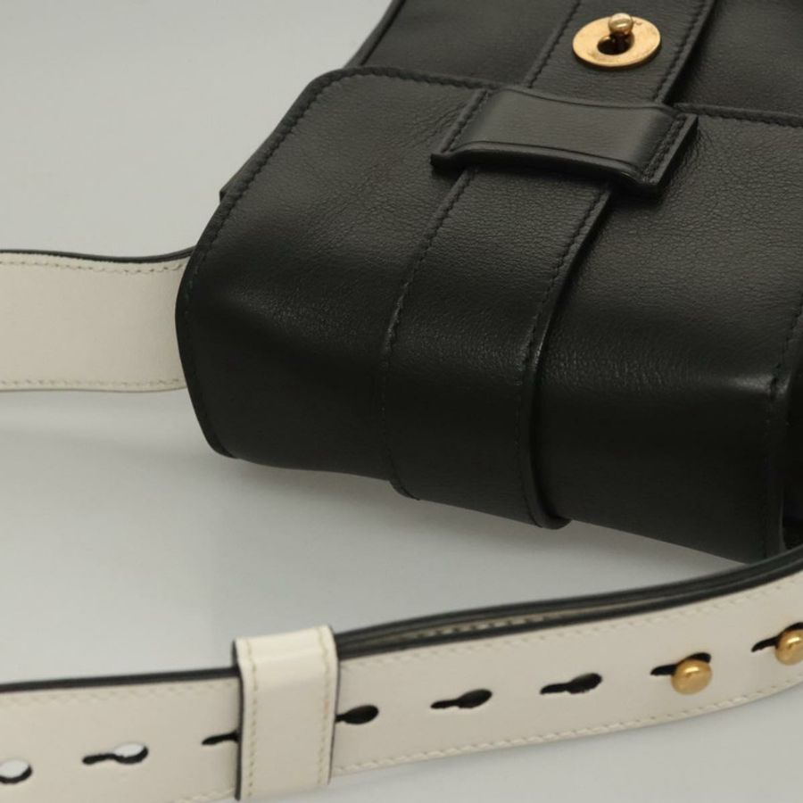 【日本直送】PRADA 黑色白色皮革肩背包,正品 117019V-5