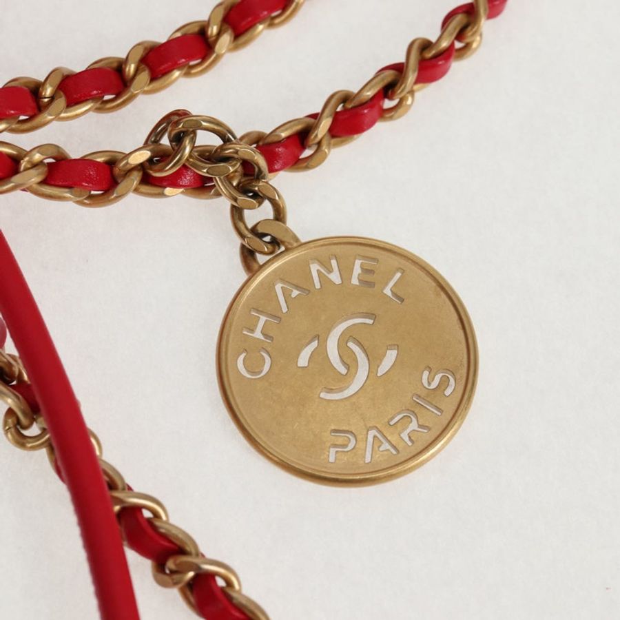 【日本直送】香奈兒 Chanel 22 Matelasse 鏈條手提包 皮革 2way 紅色 金色 CC 標誌 正品 MX106SM-6