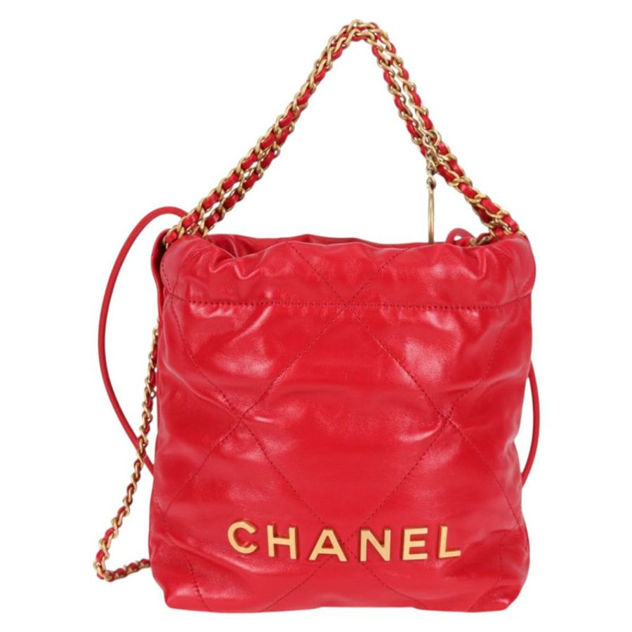 【日本直送】香奈兒 Chanel 22 Matelasse 鏈條手提包 皮革 2way 紅色 金色 CC 標誌 正品 MX106SM-12