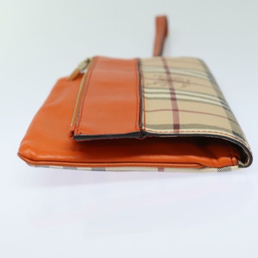 【日本直送】BURBERRY Nova 格紋手拿包 PVC 皮革 米色 橙色 正品 83126AV-3