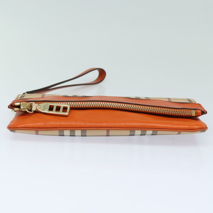【日本直送】BURBERRY Nova 格紋手拿包 PVC 皮革 米色 橙色 正品 83126AV-5