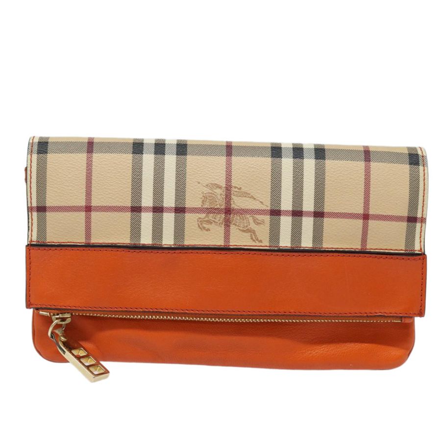 【日本直送】BURBERRY Nova 格紋手拿包 PVC 皮革 米色 橙色 正品 83126AV-12