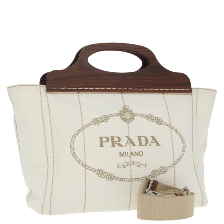【日本直送】PRADA Canapalage 手袋 帆布 白色 銀色 1BG350 正品 101308SV-0