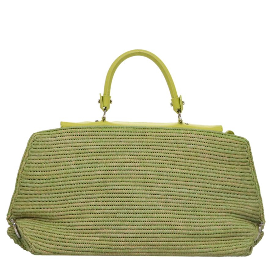 【日本直送】Salvatore Ferragamo Sofia Gancini 手提包 草編皮革 2way 綠色 Auth 103207V-1