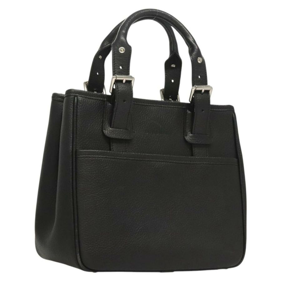 【日本直送】BURBERRY 手提包 皮革 黑色 銀色 正品 BA1908-0
