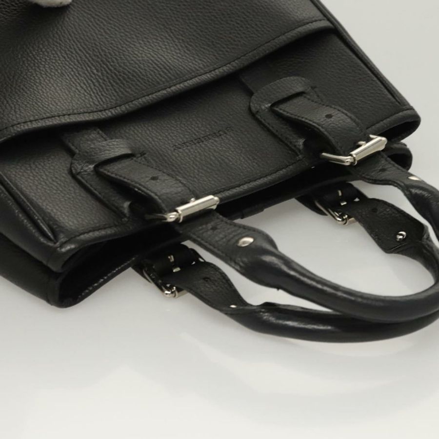 【日本直送】BURBERRY 手提包 皮革 黑色 銀色 正品 BA1908-5