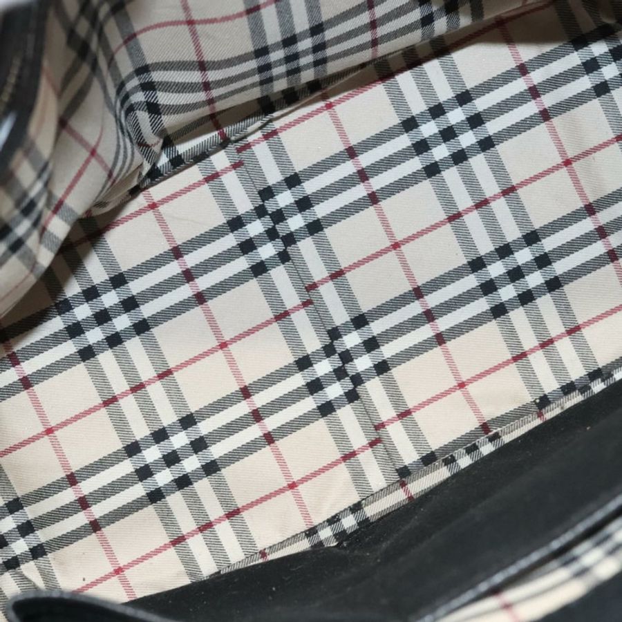 【日本直送】BURBERRY 手提包 皮革 黑色 銀色 正品 BA1908-10