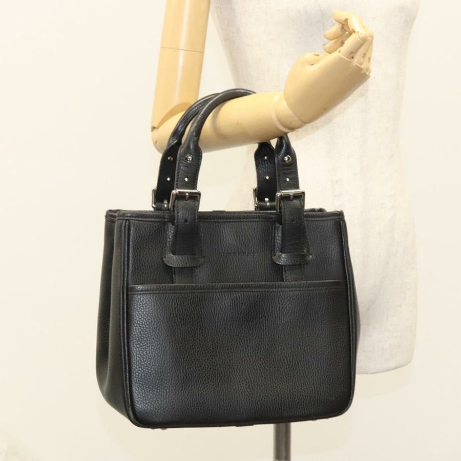 【日本直送】BURBERRY 手提包 皮革 黑色 銀色 正品 BA1908-20
