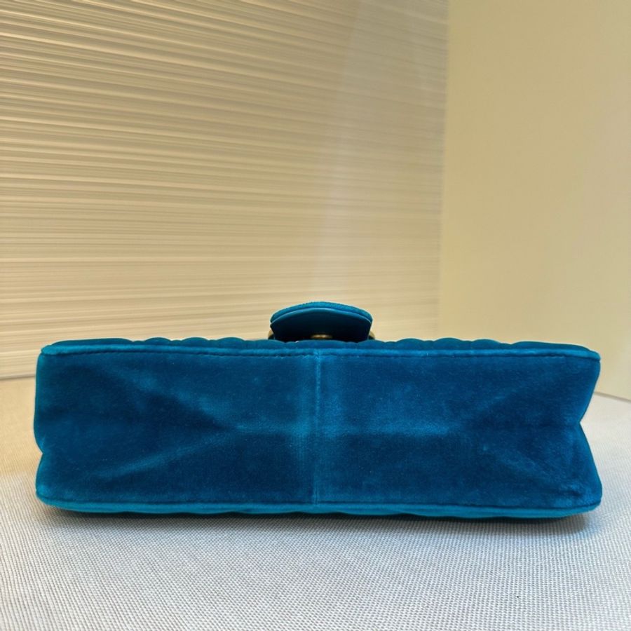 98新Gucci 古驰 马蒙孔雀蓝Marmont丝绒26-7