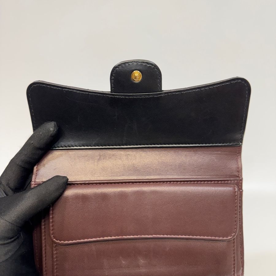 CHANEL黑金羊皮下蓋三折6卡COCO長夾A31506-12