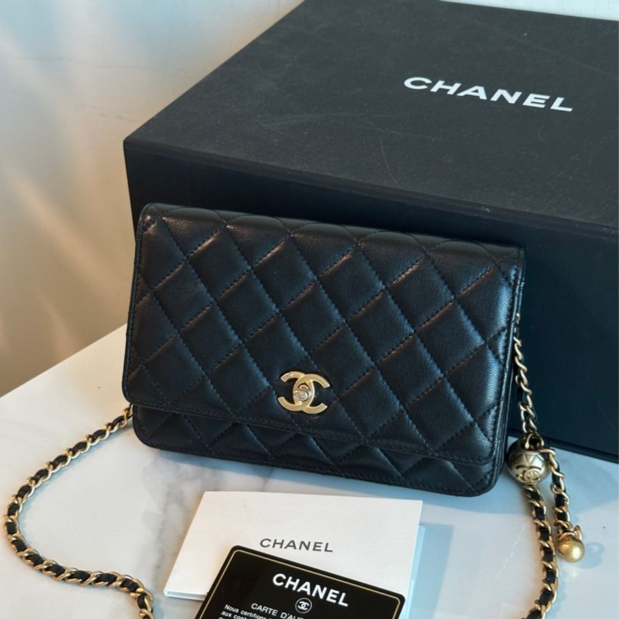 Chanel黑金金球Woc肩帶🉑調🉑肩背 99新閒置✨配件齊全-15