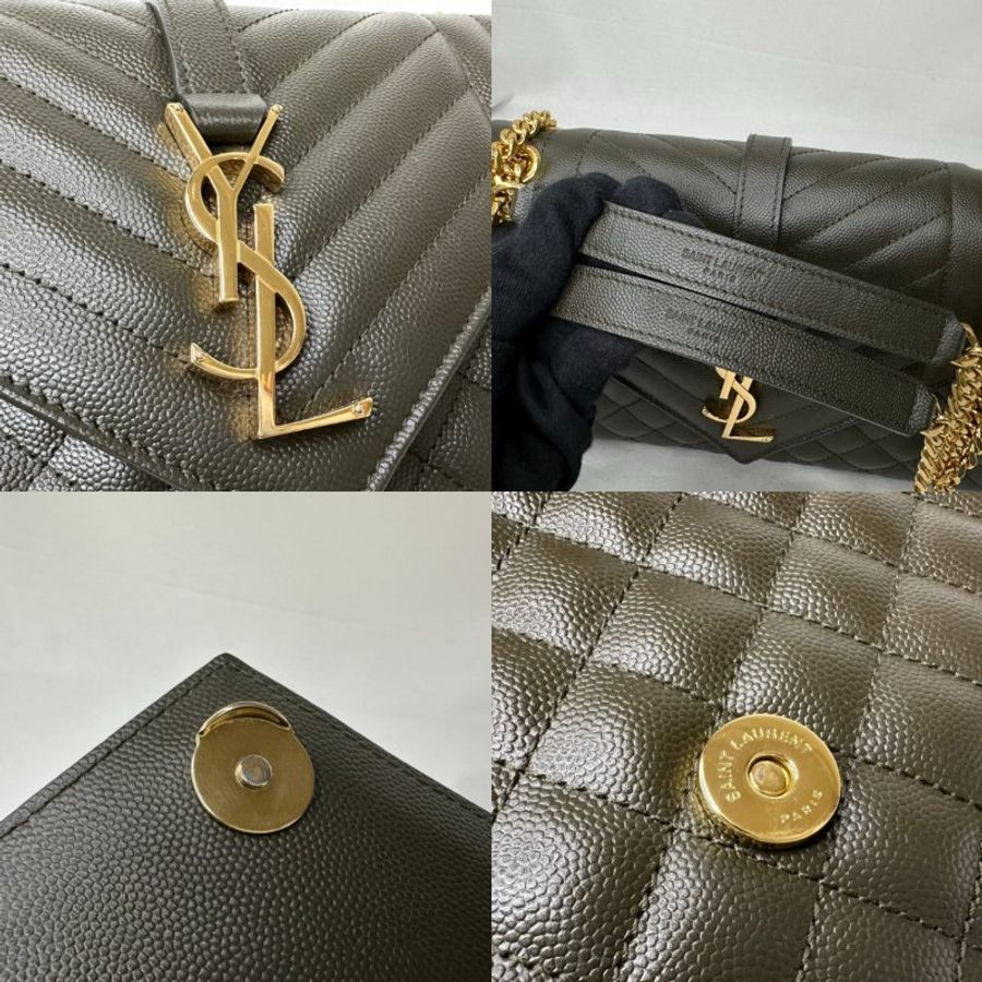 YSL Envelope深軍綠金鏈信封包-9