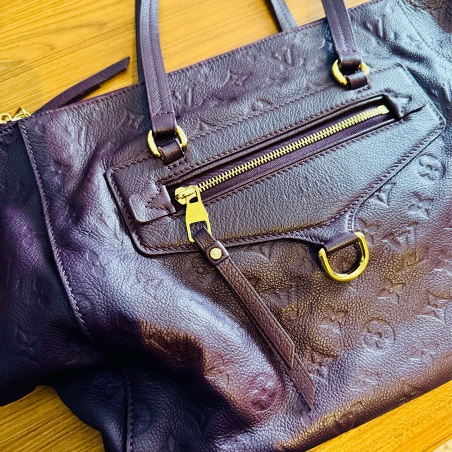 路易威登 LOUIS VUITTON LV 正品 M40511 紫色荔枝全皮 壓紋 肩背包 手提包 二手7.5成新-1