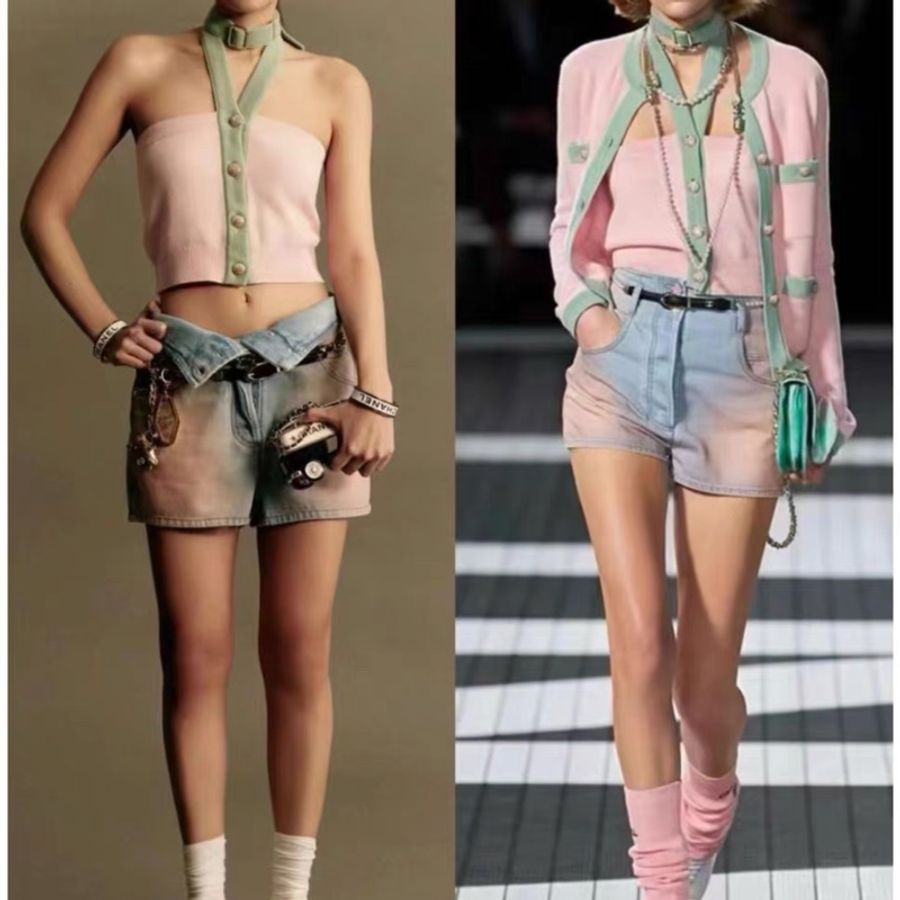 Chanel香奈兒春夏粉色牛仔短褲 全新吊牌都在-4