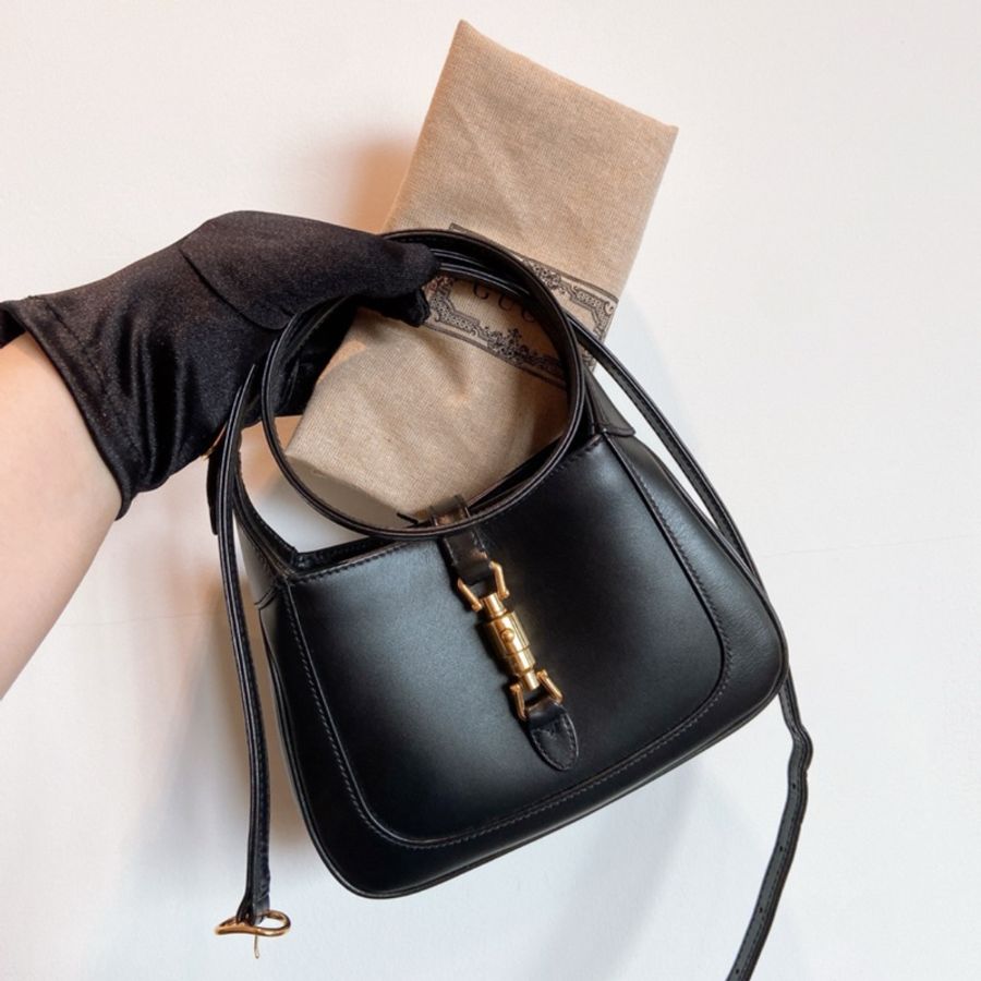 Gucci Jackie 1961  mini  黑金牛皮 半月包 手提單肩斜挎包-0