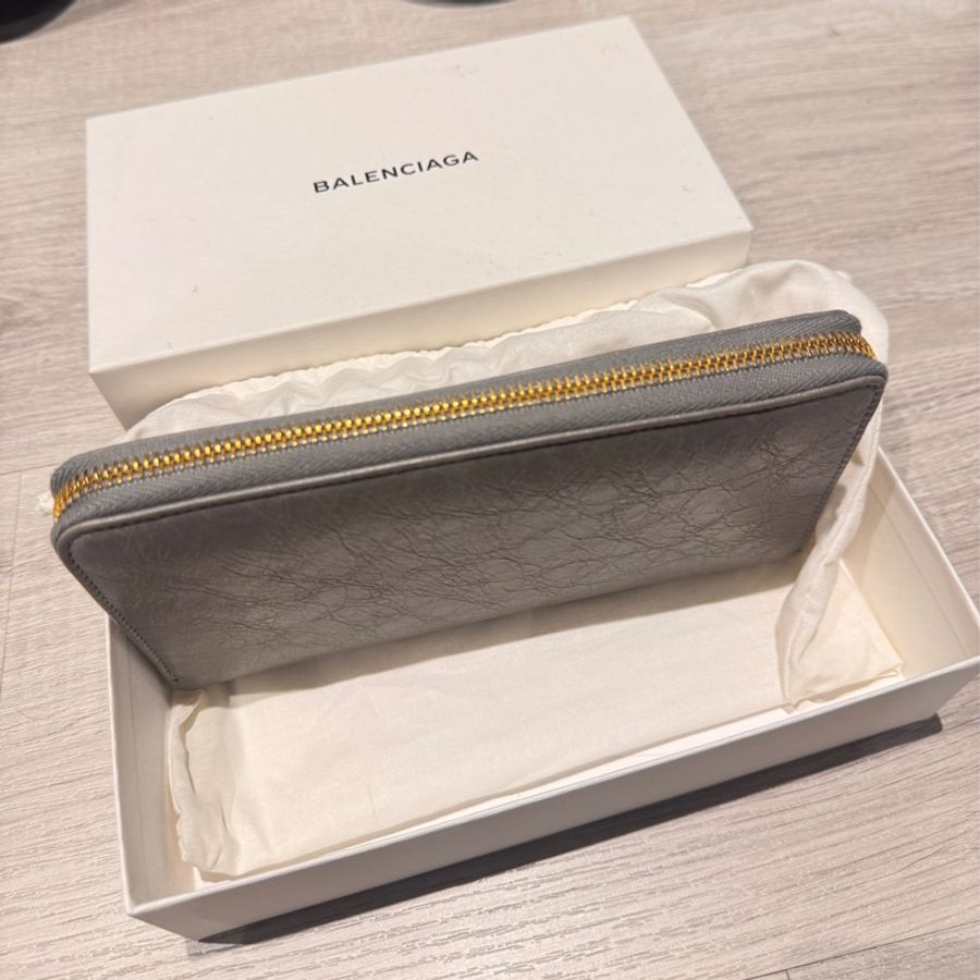 🎉降價🎉BALENCIAGA 巴黎世家 Giant 金釦羊皮拉鍊長夾(灰色)-2