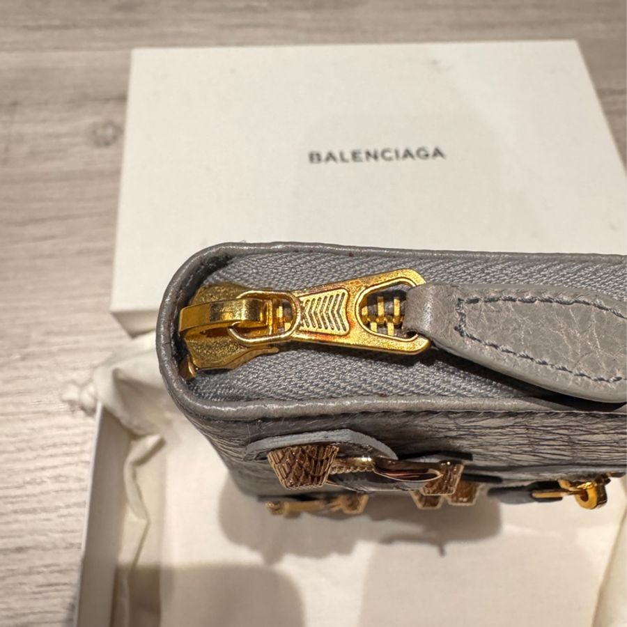 🎉降價🎉BALENCIAGA 巴黎世家 Giant 金釦羊皮拉鍊長夾(灰色)-18