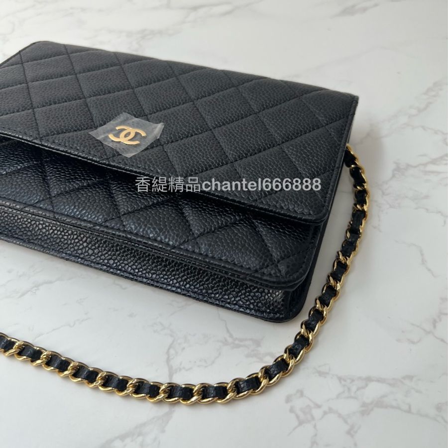 💗香緹國際精品💗 Chanel 313 黑金荔枝牛皮woc 閒置品-3