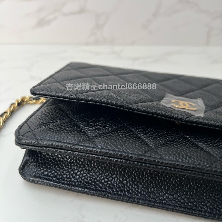 💗香緹國際精品💗 Chanel 313 黑金荔枝牛皮woc 閒置品-4