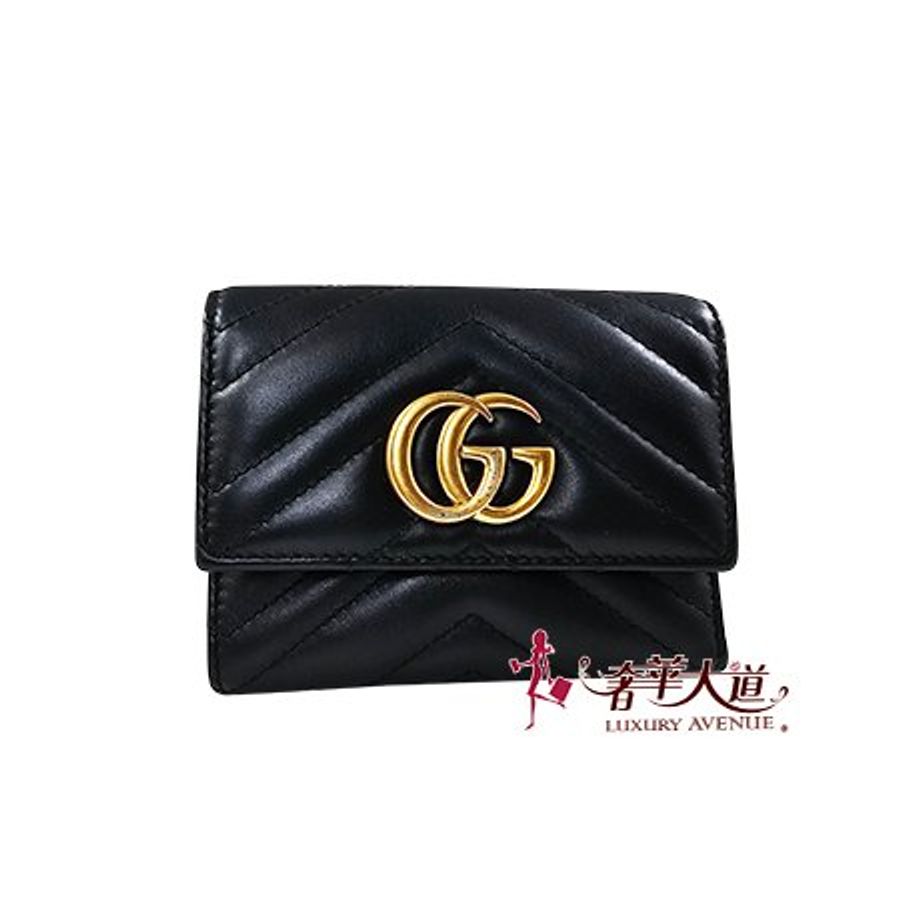 G1790 GUCCI黑色小牛皮GG MARONT 三折短夾 474802-0