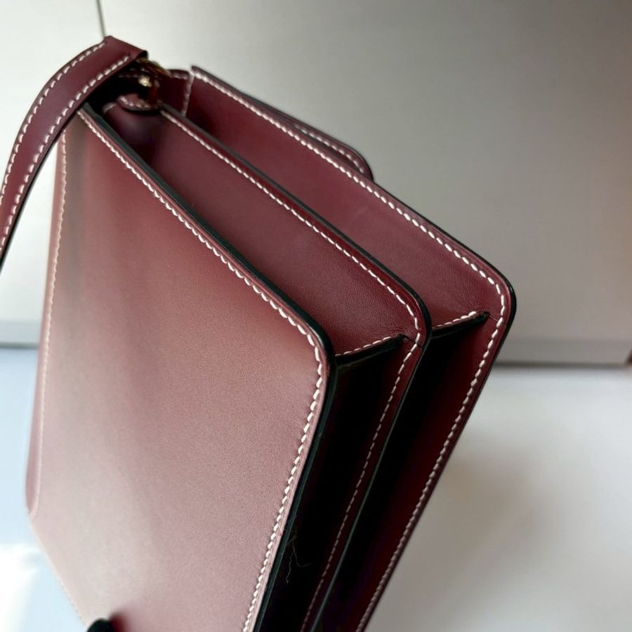 Hermes 金釦酒紅光滑皮 Roulis 豬鼻子包 23-9