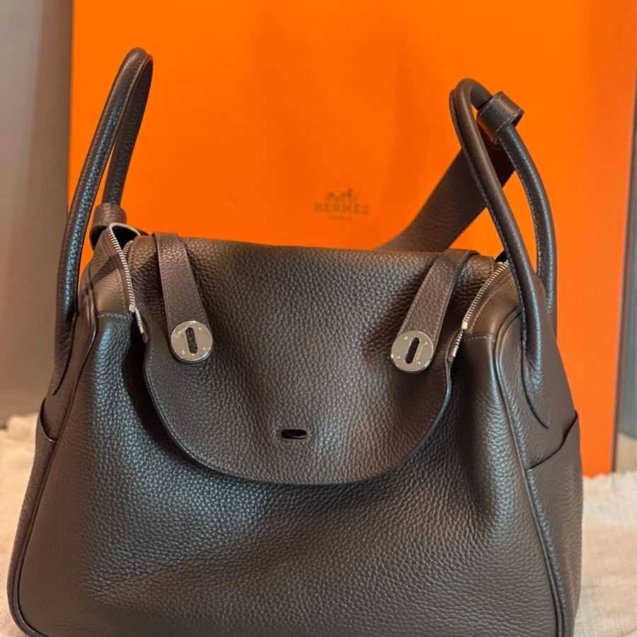 【經典大容量】Hermès Lindy cafe 34 深咖啡色牛皮-6