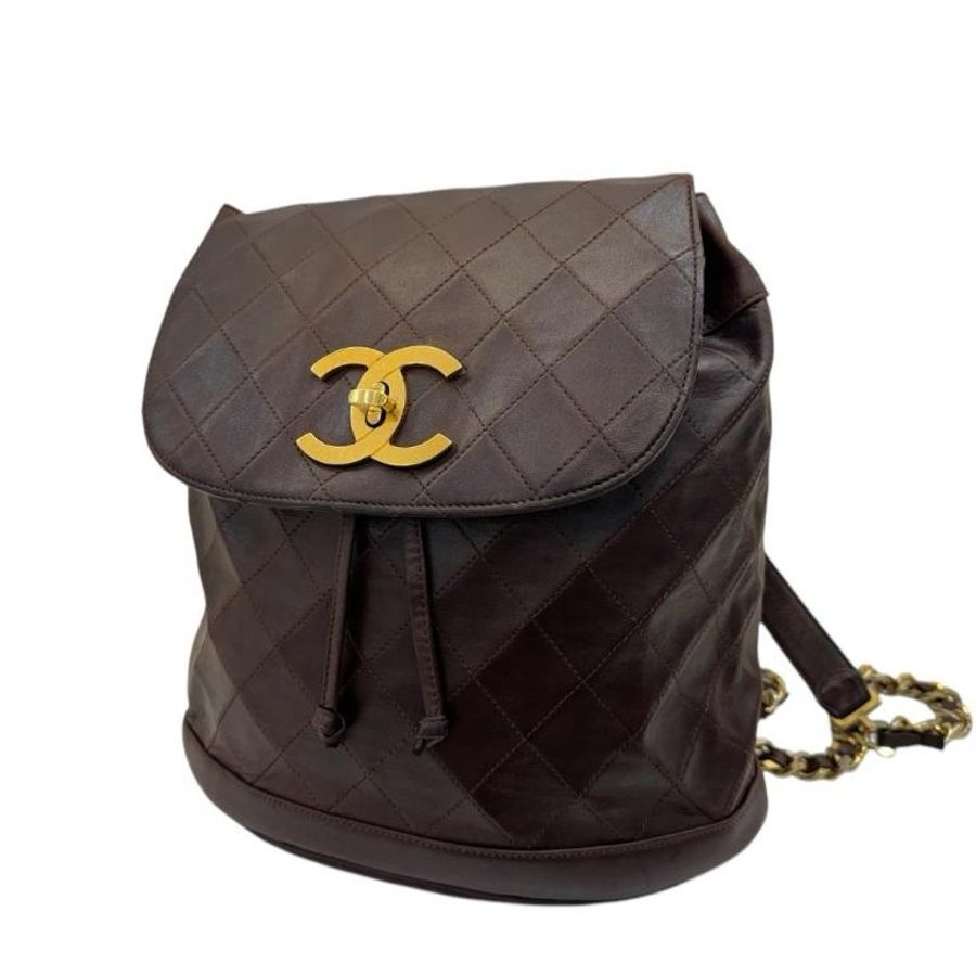 Chanel 後背包 咖啡金扣-0