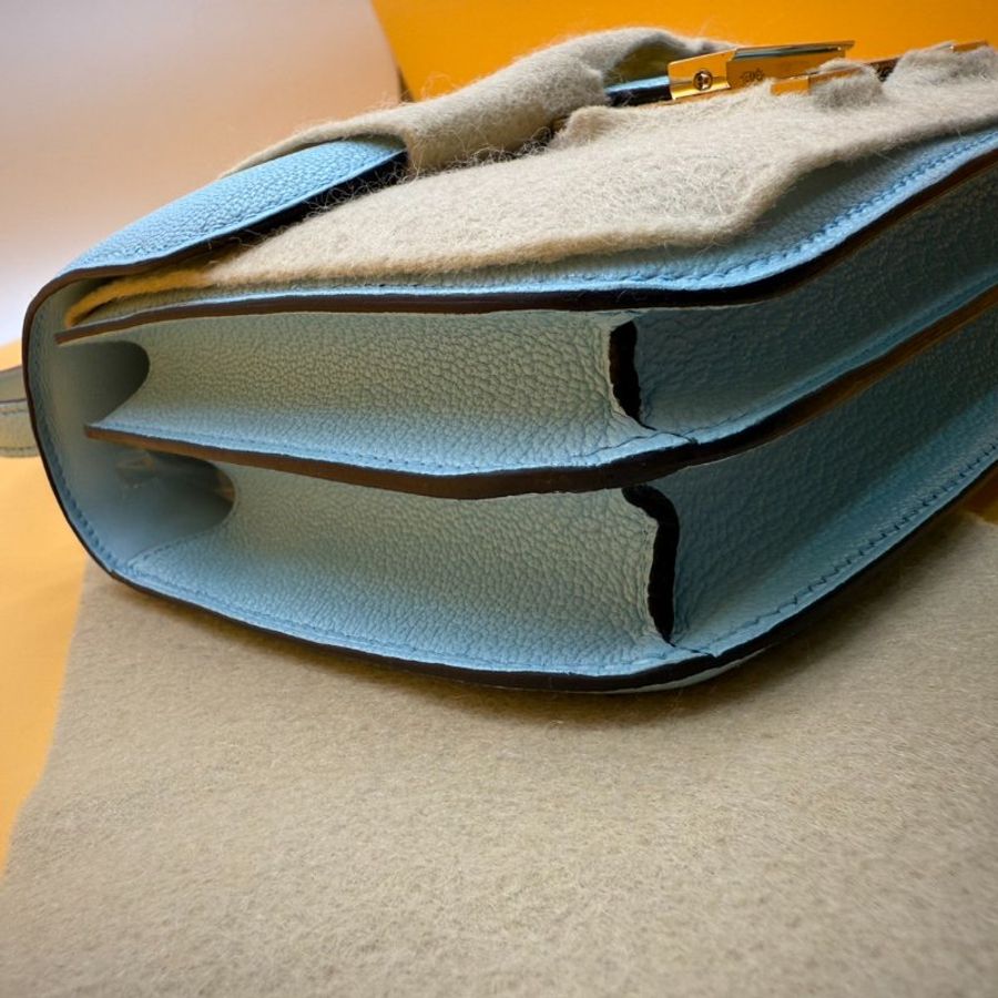 HERMES 愛馬仕 全新 mini Constance 19 康康 U2 微風藍 Bleu Zephyr Chevre 山羊皮 金扣 W刻-6