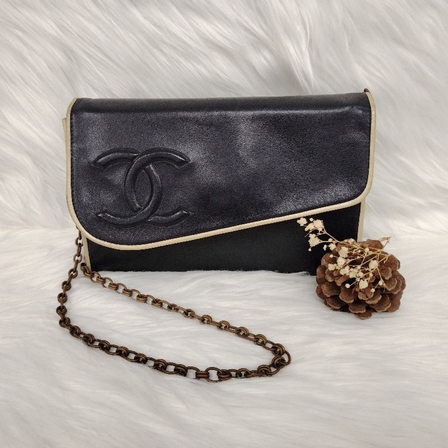 Chanel 香奈兒 中古 黑色牛皮翻蓋鏈條包(無鐳射標)-0