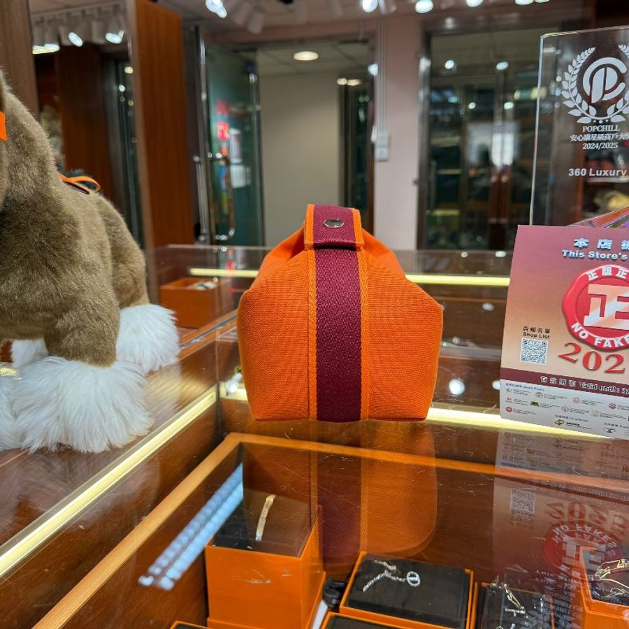 ✨持有香港正品正貨標籤(只做全新)✨ Hermes Bride-a-Brac Case Large Model Feu Orange 飯包 PM 火焰橙拼紫紅帶-3
