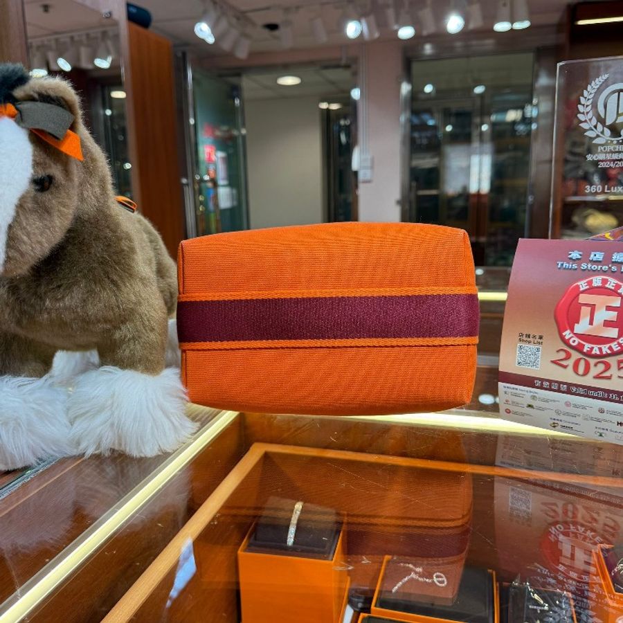 ✨持有香港正品正貨標籤(只做全新)✨ Hermes Bride-a-Brac Case Large Model Feu Orange 飯包 PM 火焰橙拼紫紅帶-4