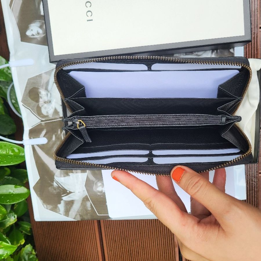 Gucci 古馳女款皮革長錢包 銀包-5