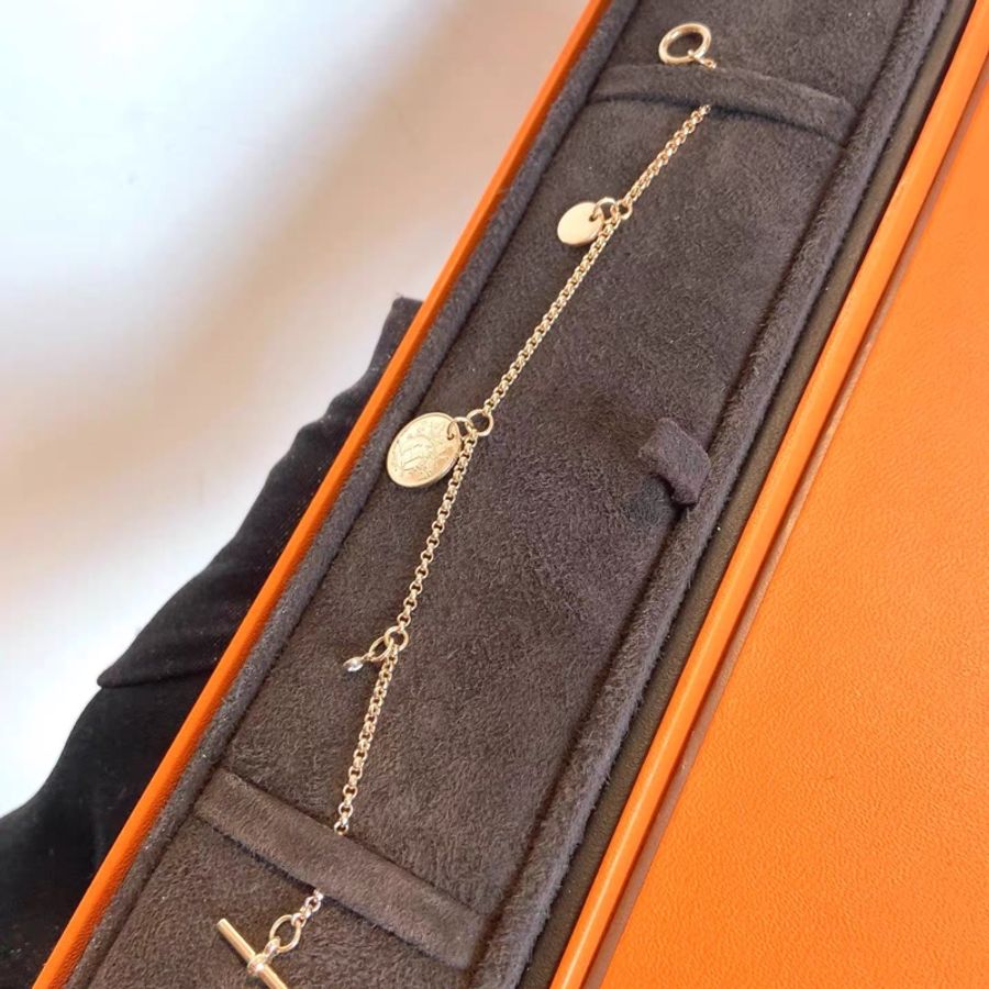閒置品 Hermes/愛馬仕 18K玫瑰金 單鑽 藏書章 Ex-Libris 手鍊-2