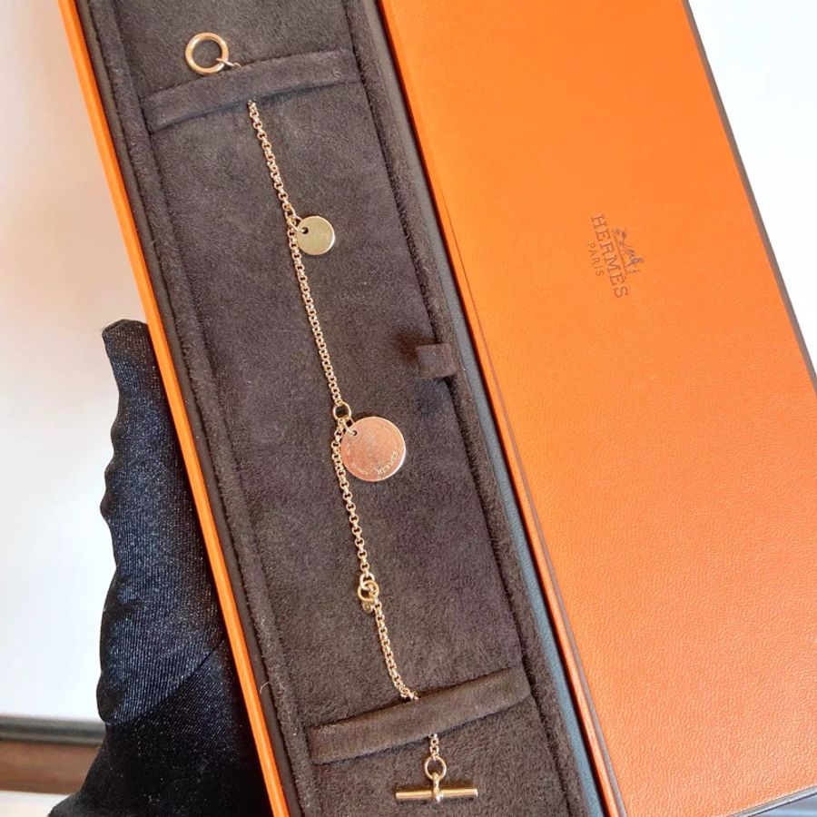 閒置品 Hermes/愛馬仕 18K玫瑰金 單鑽 藏書章 Ex-Libris 手鍊-3
