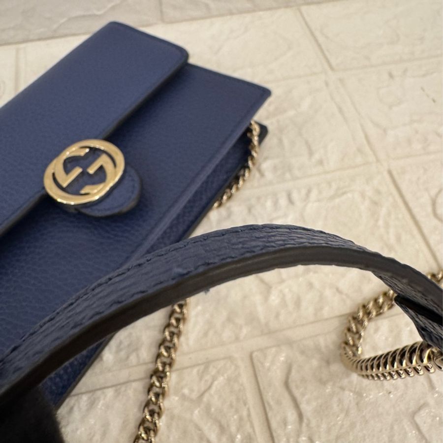 GUCCI藍皮革銀logo woc鏈包-20