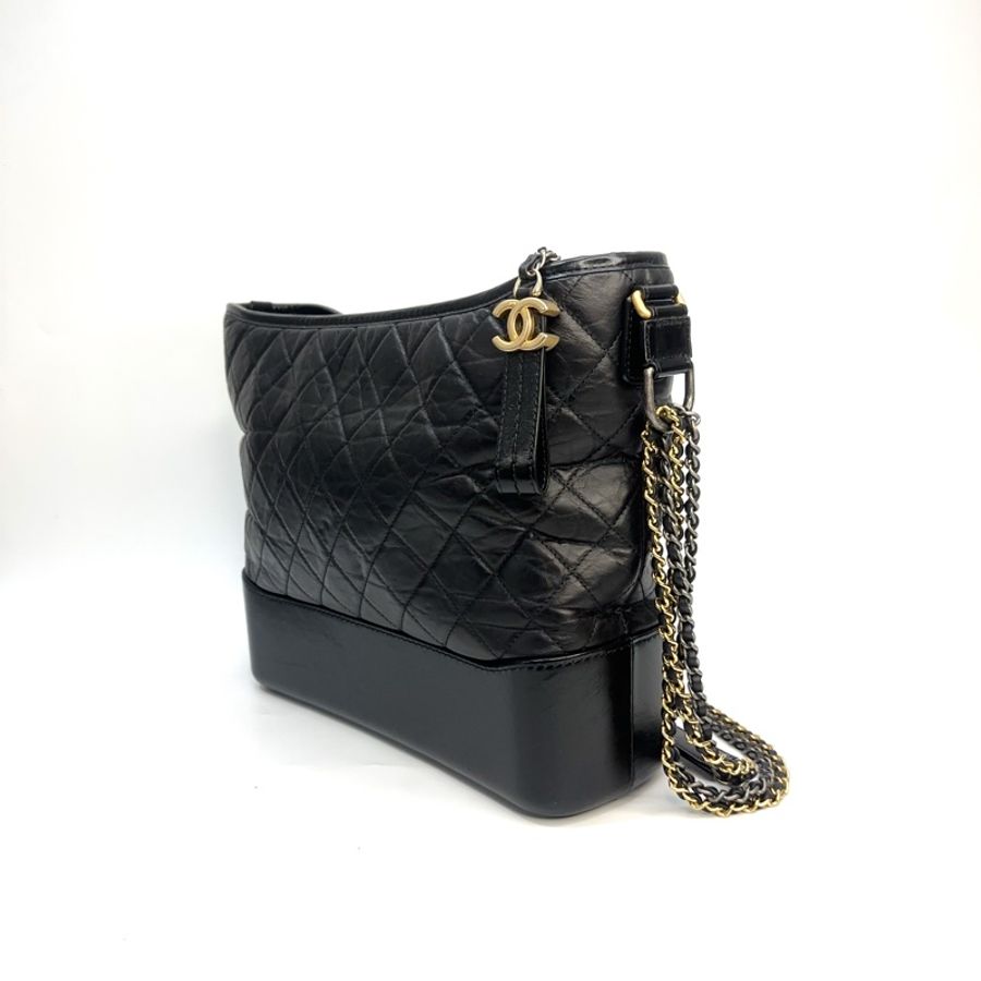 Chanel 黑牛皮菱格金釦流浪包大號-3