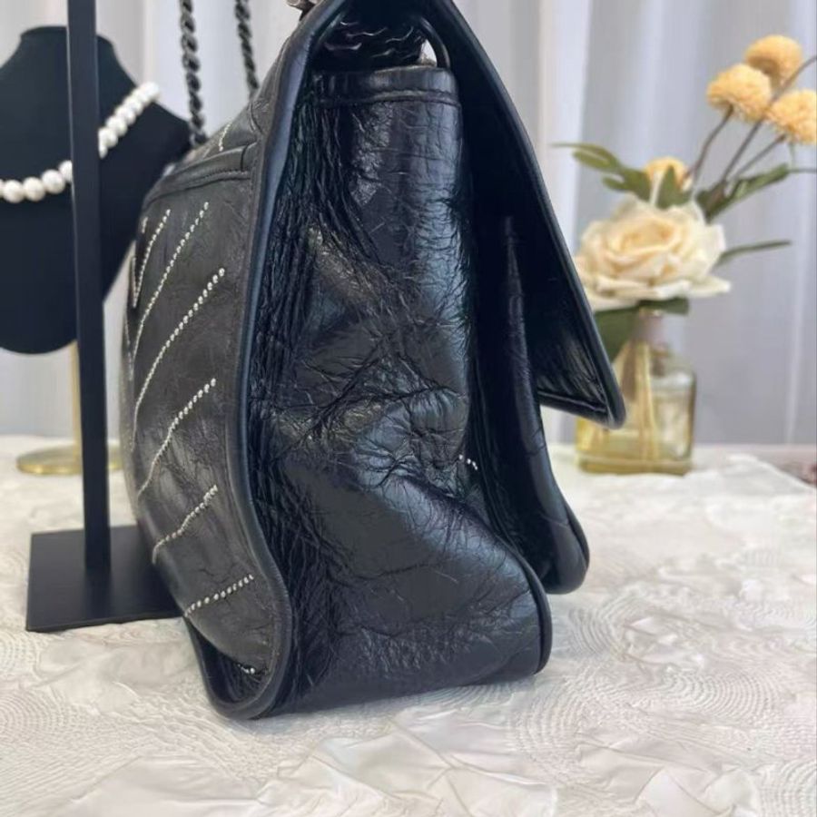 ✨YSL NIKI系列 黑銀鉚釘款中號鍊條包 21*16*7.5 98新 配件塵袋-1