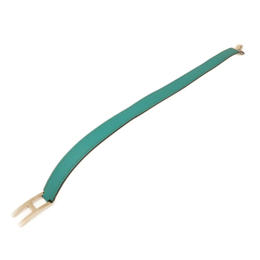HERMES 【激減優惠】Epsom皮革Drag Double Bracelet銀扣手鏈Blue-4