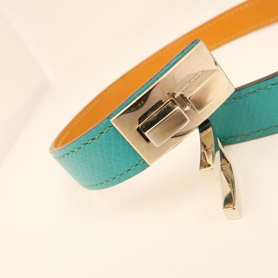 HERMES 【激減優惠】Epsom皮革Drag Double Bracelet銀扣手鏈Blue-6