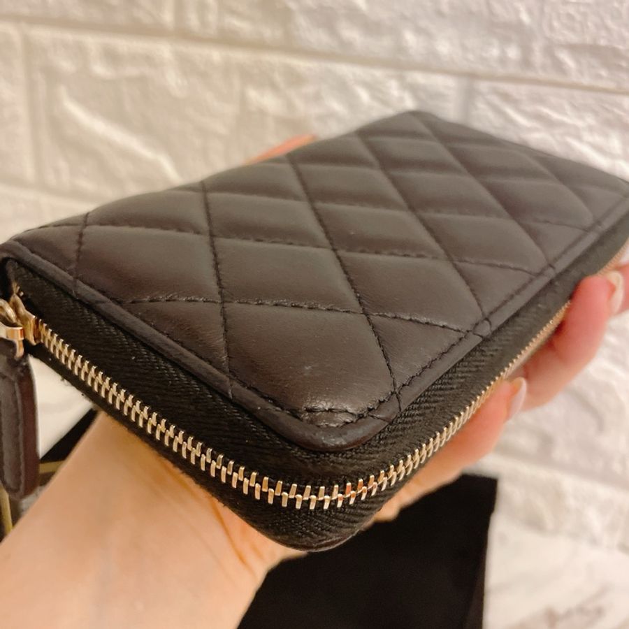 激甜爆印花款✨ Chanel 香奈兒必收經典菱格小羊皮金扣拉鍊中夾內裡燙金印花款式-29