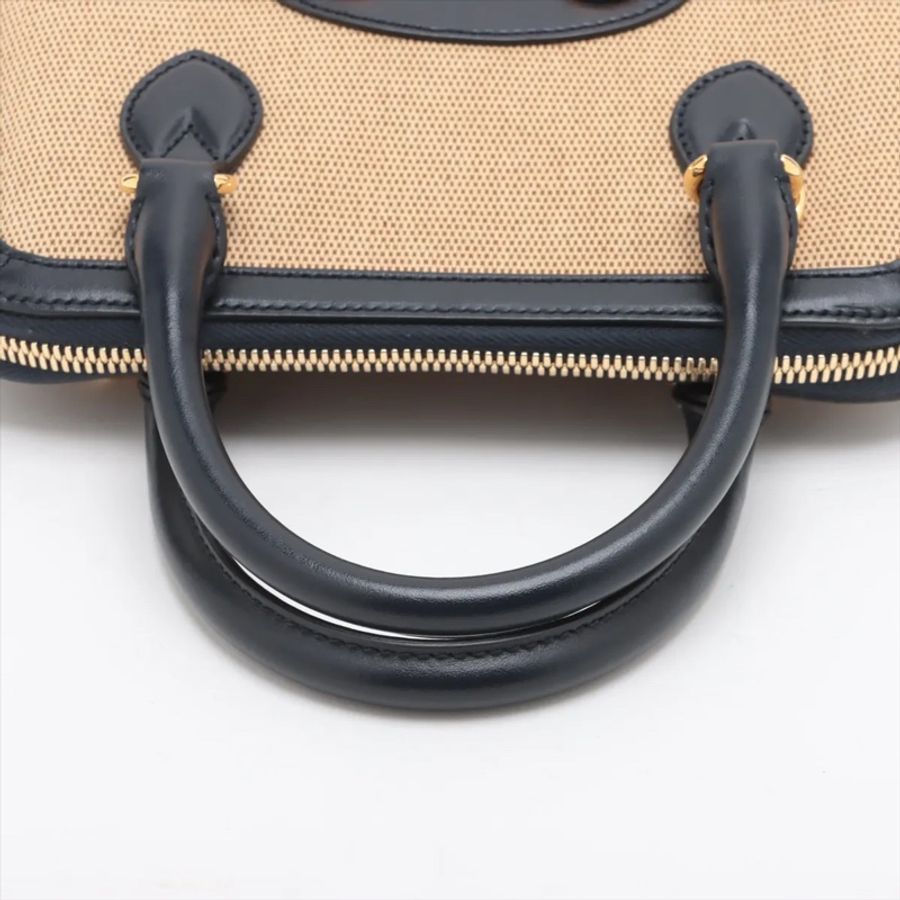 Gucci Horsebit 1955 navy x beige 2 Way Handbag 古馳皮拼布貝殼包-4